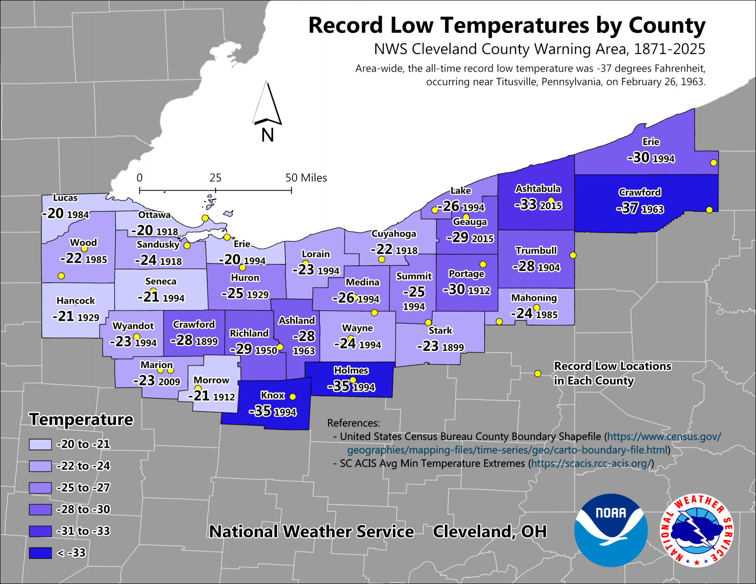 Record Low Temperatures by County