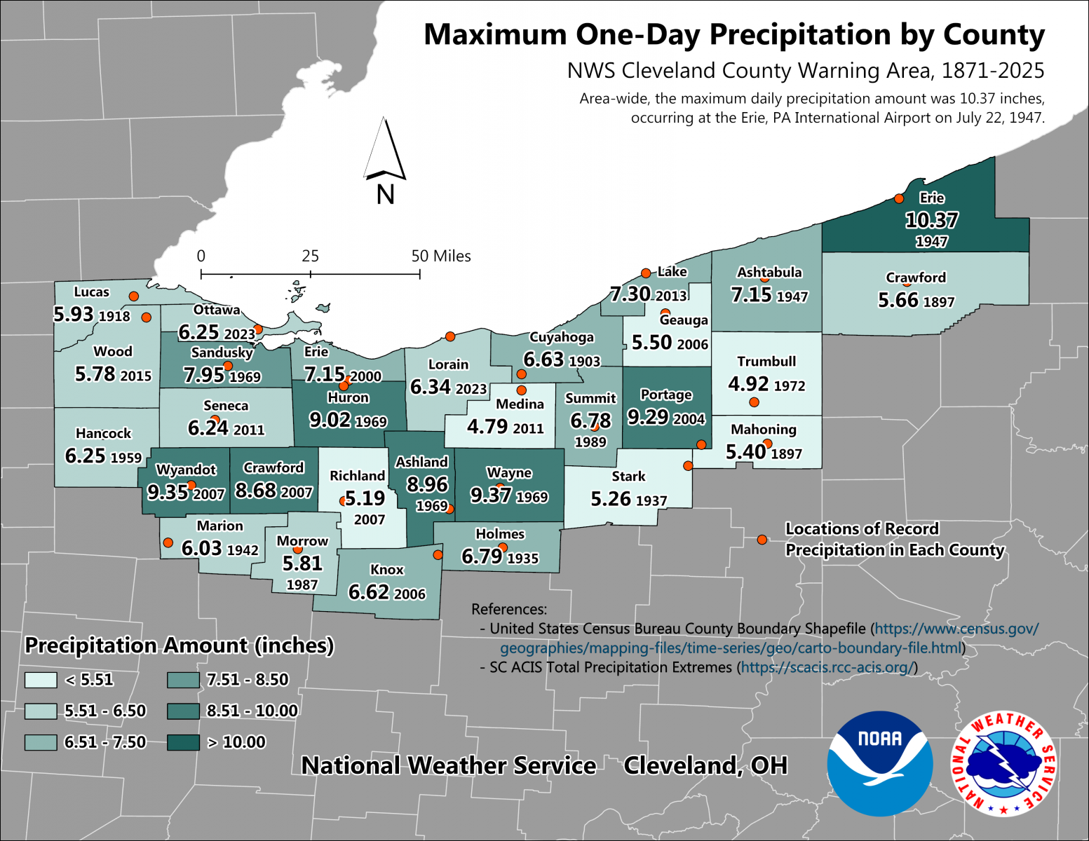 Maximum One-Day Precipitation by County