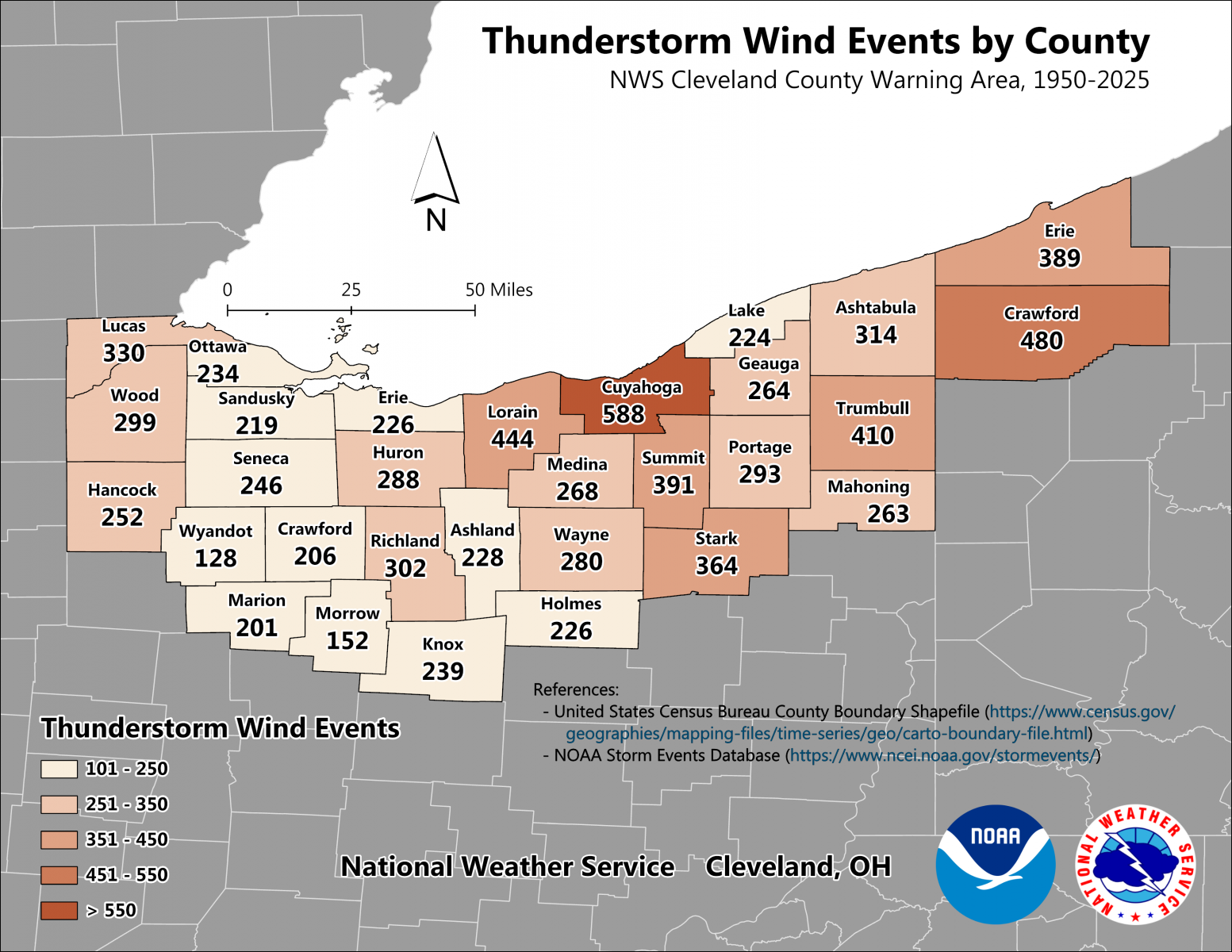 Thunderstorm Wind Events by County