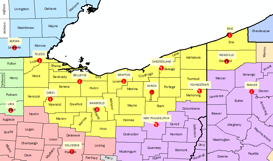 NOAA Weather Radio transmitter locations in northern OH and NW PA