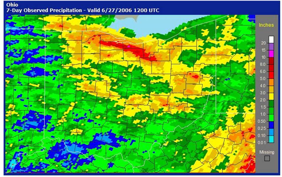 Radar estimated rainfall for June 20 through June 27 2006