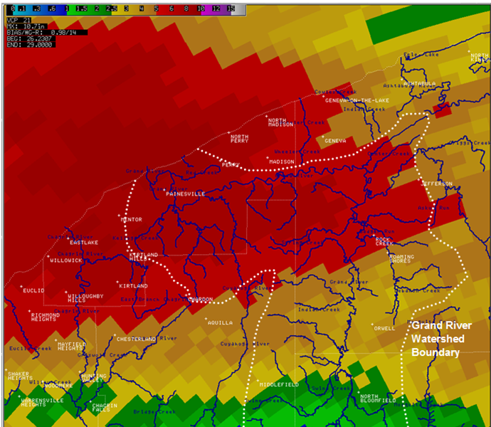 radar estimated rainfall for Lake and Ashtabula counties for July 27-28, 2006.