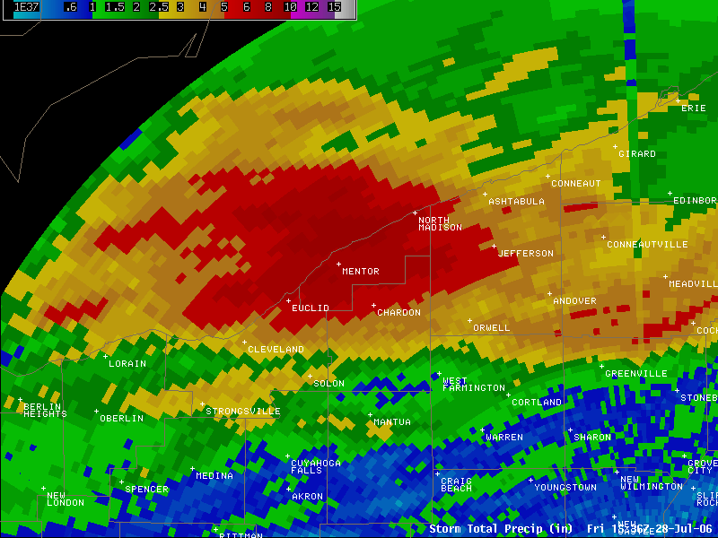 Radar estimated rainfall across Lake County of 8-10 inches July 2006