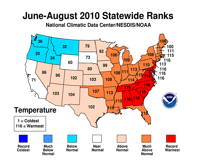 Map of Temperature Rankings by state