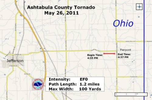 aproximate path of Ashtabula county tornado