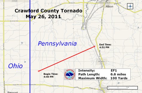 approximate path of the Crawford county tornado