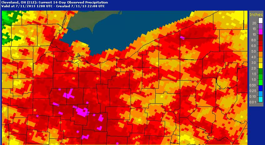 14-day observed precipitation across the region