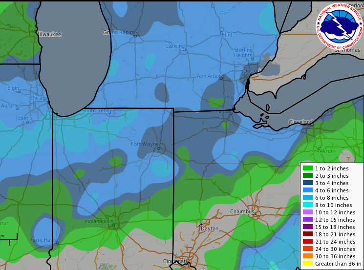 snow totals from Feb1-2, 2014
