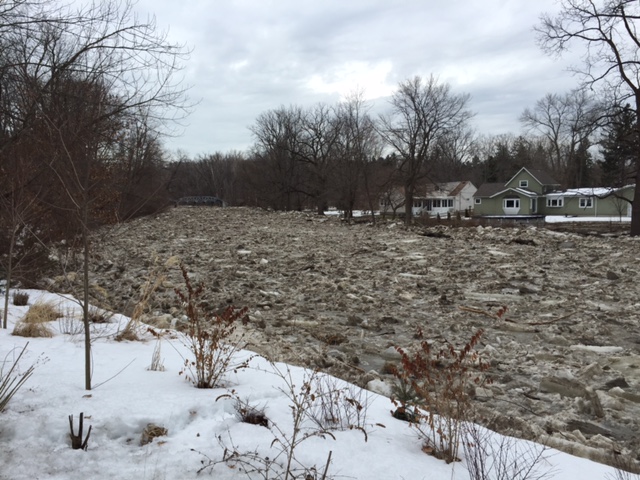 river ice on the Chagrin R in Eastlake