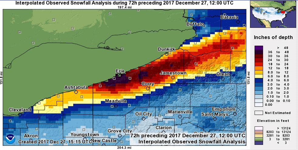 72-hr snowfall image from NOHRSC