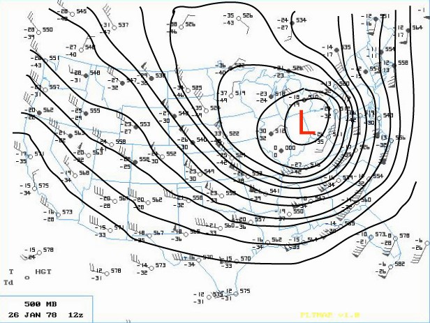 500mb chart from January 25, 1978