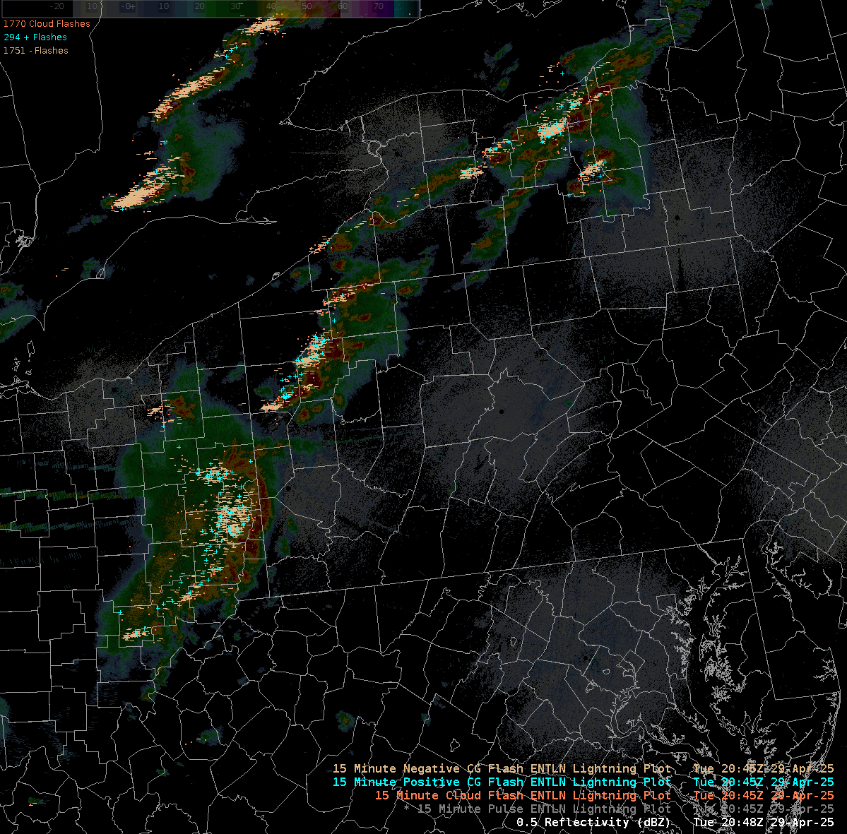 Radar Loop with Lightning Highlighted