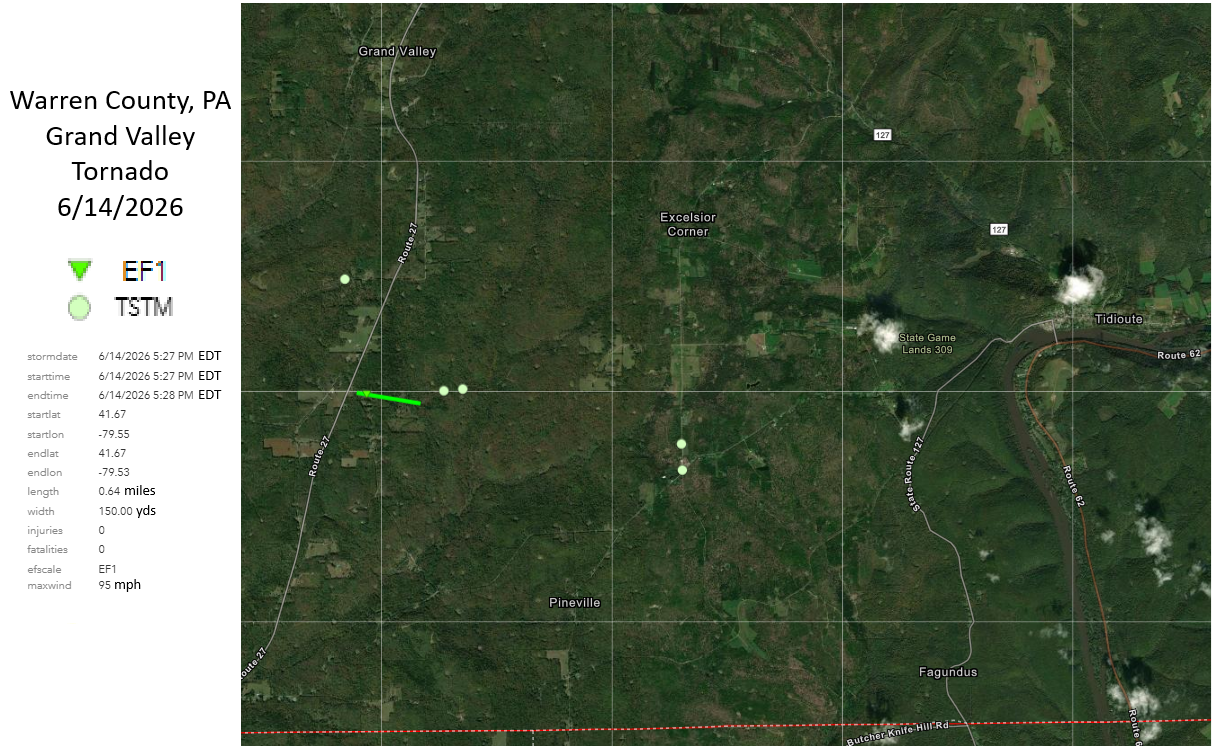 Warren County (Grand Valley) Tornado Map