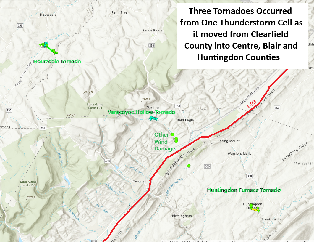 wide map of 3 tornadoes from the 18th of July