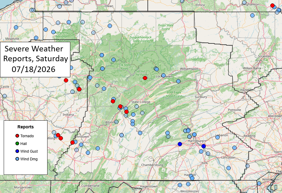 storm damage locations on July 18th 2026
