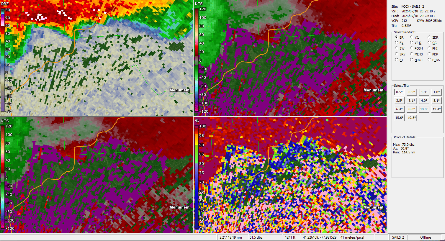 Radar loop of possible tornado