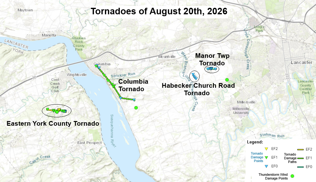Map of Tornadoes of August 20th, 2026