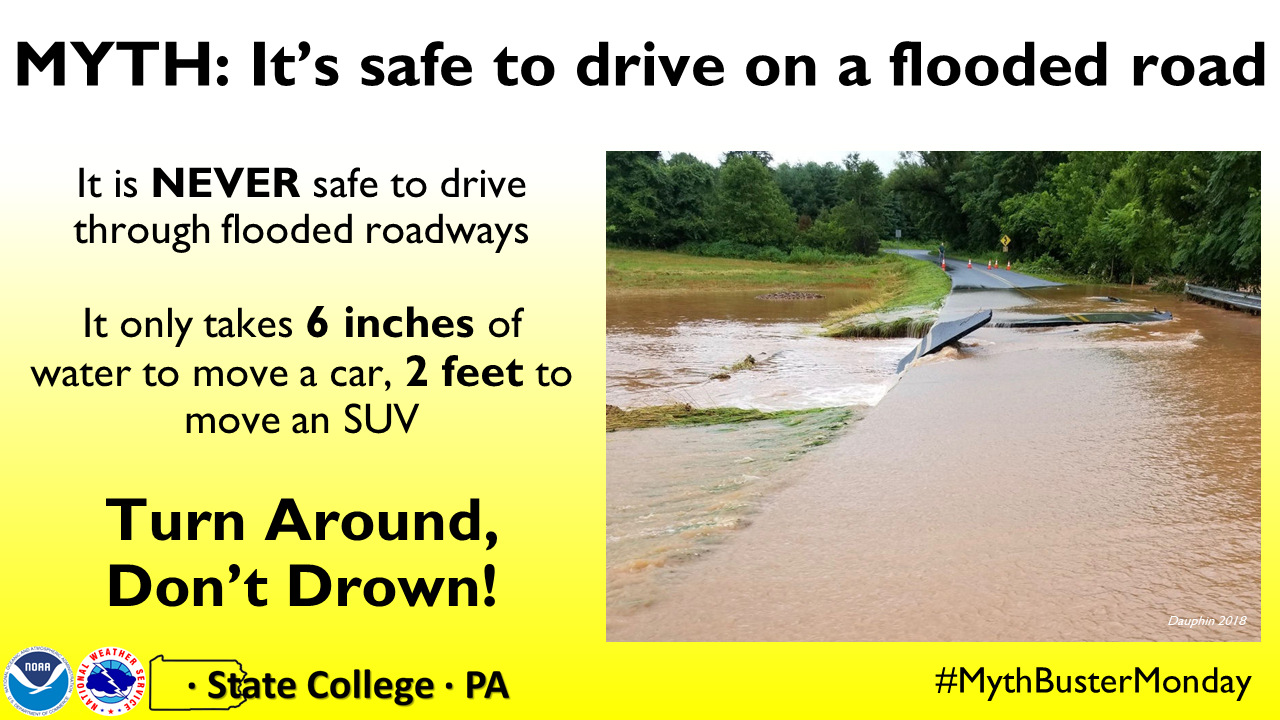It's NOT! safe to drive on a flooded road