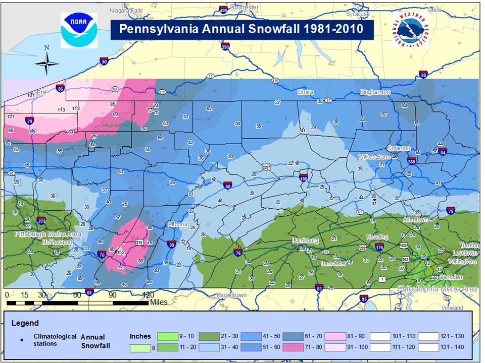 Normal Snowfall in Central PA