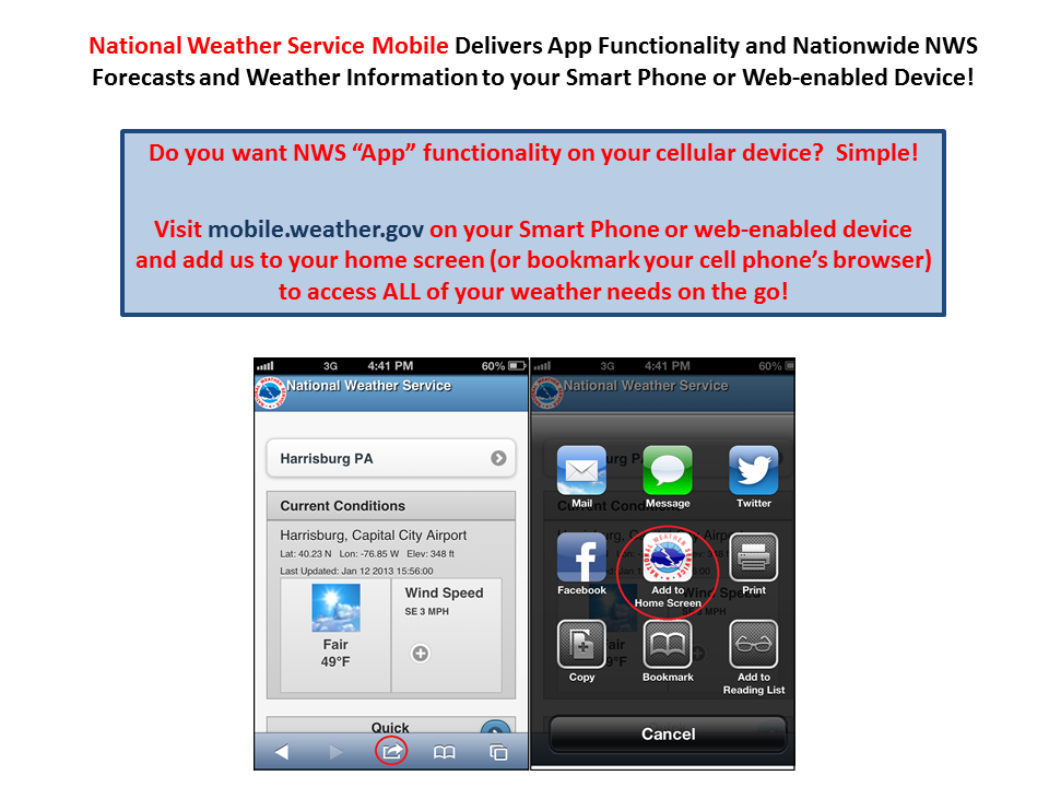 NWS Mobile Web Information Page, works and looks like an App