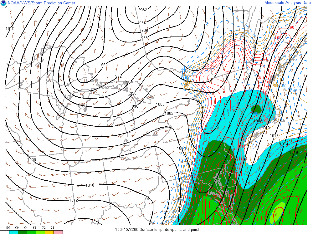 Surface Temperature, Dewpoint, Pressure 6:00 pm 