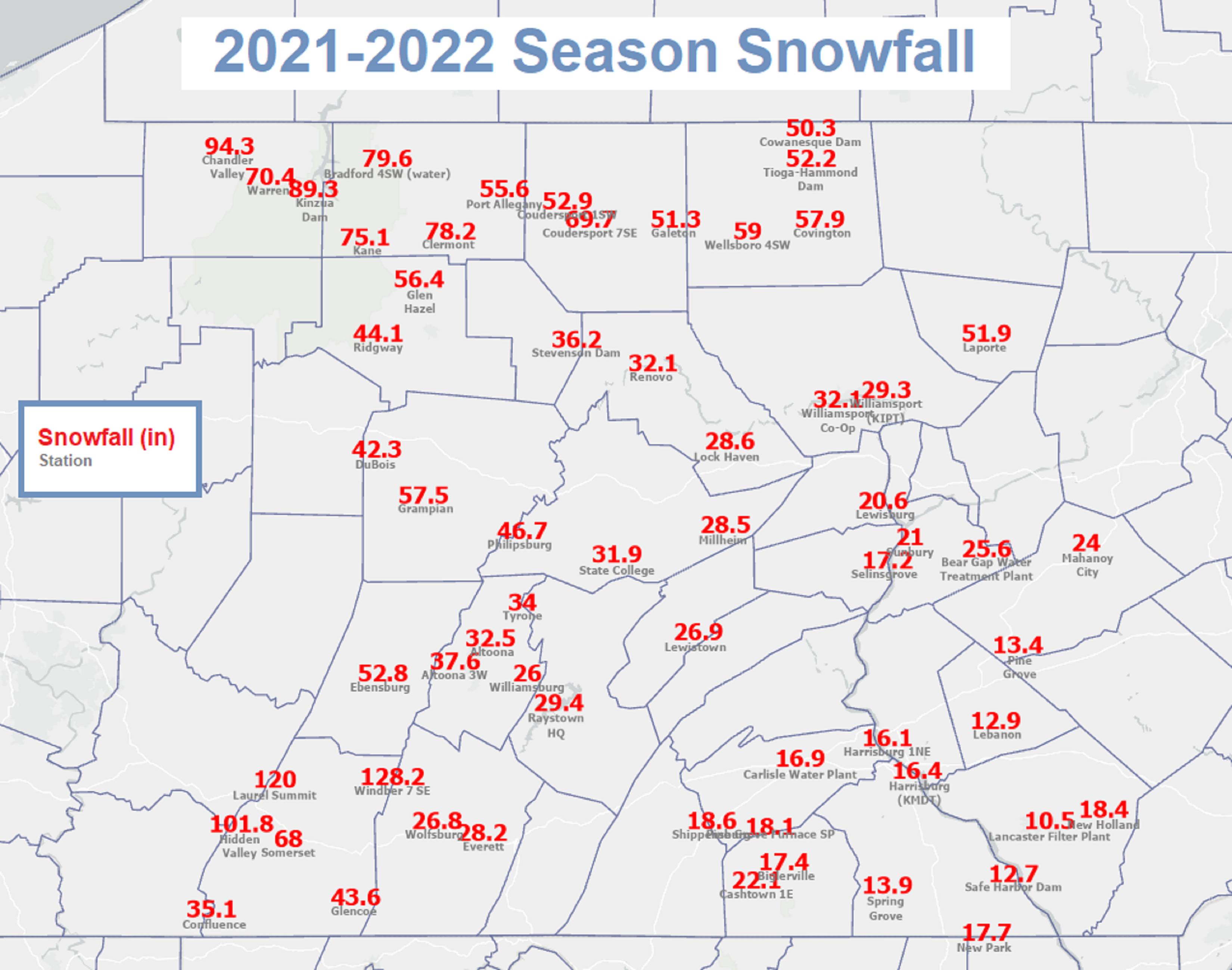 Snowfall Map of 2021-2022 Season
