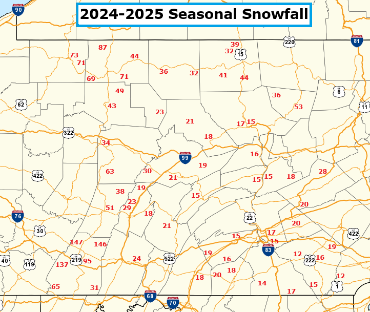 Snowfall Map of 2024-2025 Season