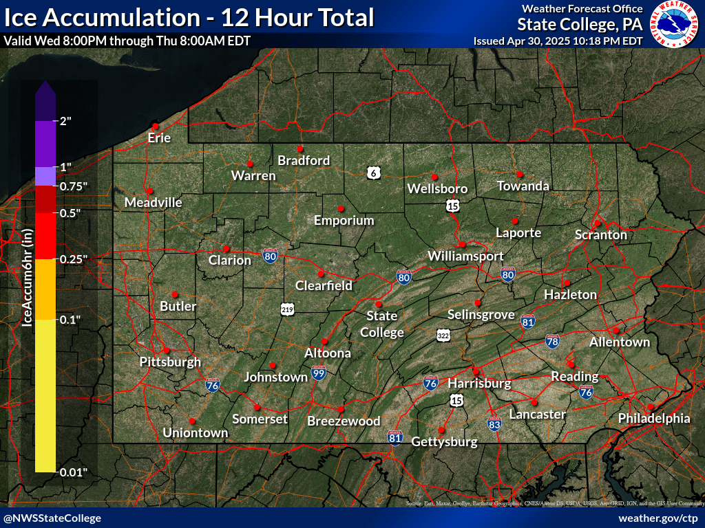 0 to 12 Hour Ice Accumulation Forecast