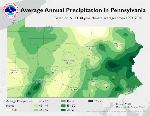 monthly normal precip maps for PA