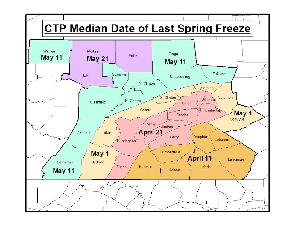 Normal Dates Of Last Freeze In Spring And First Freeze In Autumn