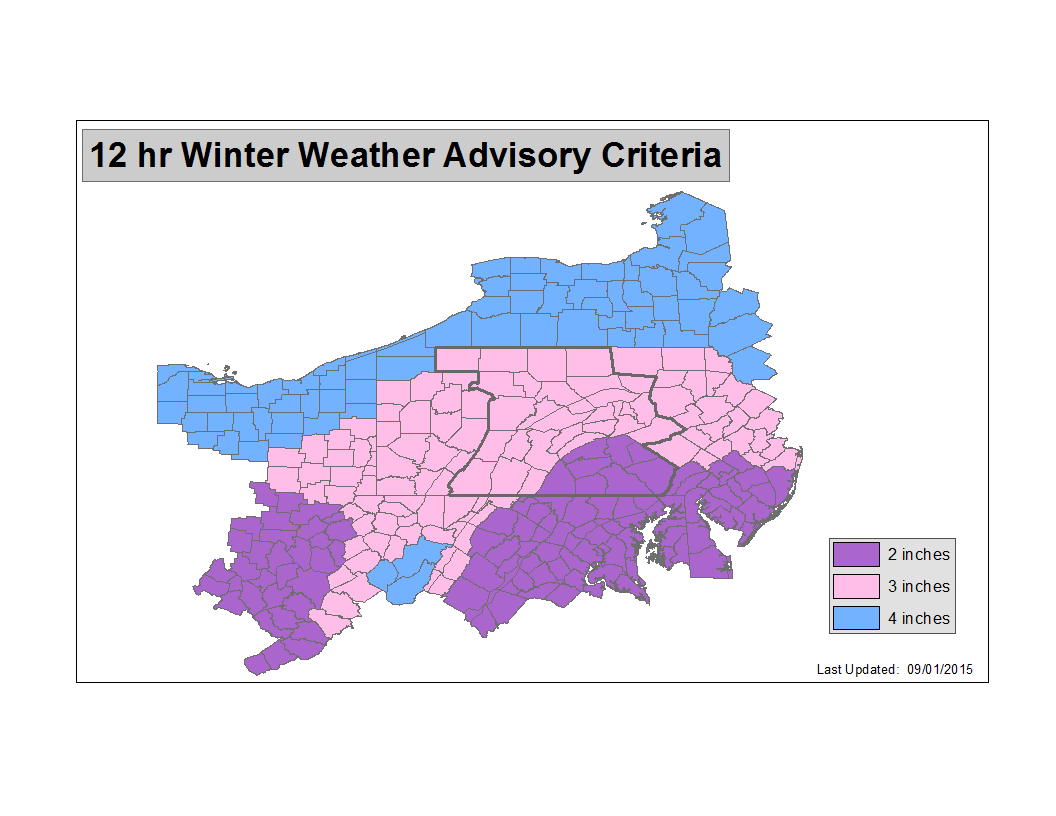 Definitions, Thresholds, Criteria for Warnings, Watches and Advisories