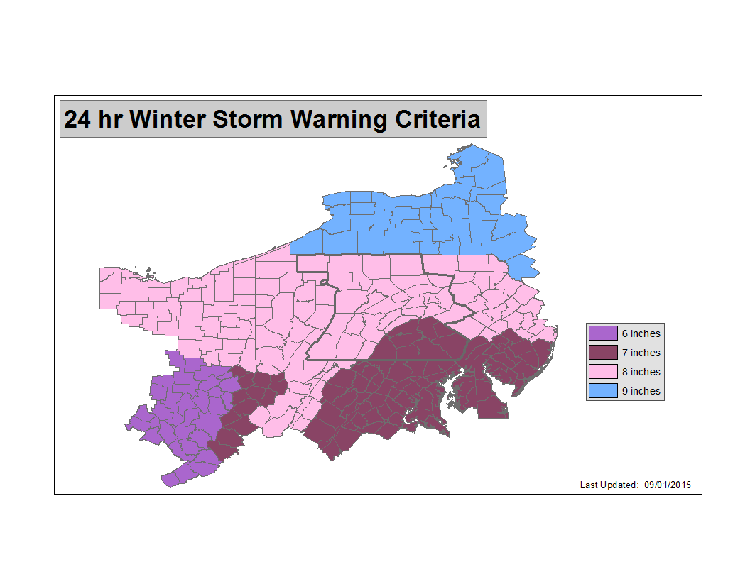 Definitions, Thresholds, Criteria for Warnings, Watches and Advisories