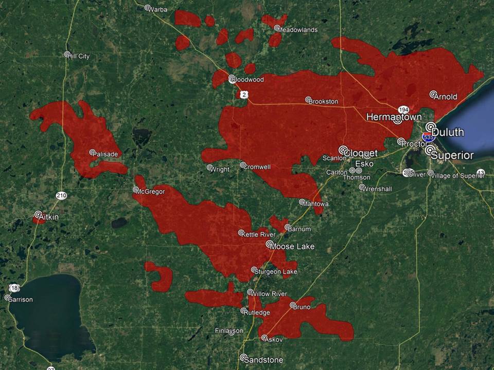 Areas Devastated By 1918 Fires From MN Forest Service Report