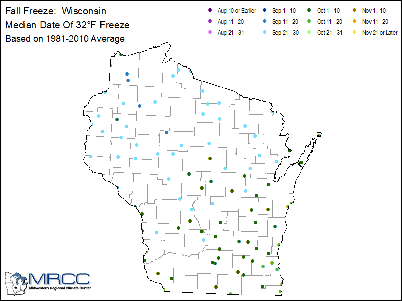 Wisconsin First Fall Freeze Dates