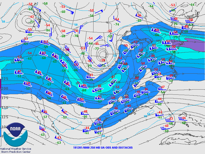 250 mb Map, Valid on December 1, 2019 at 00z