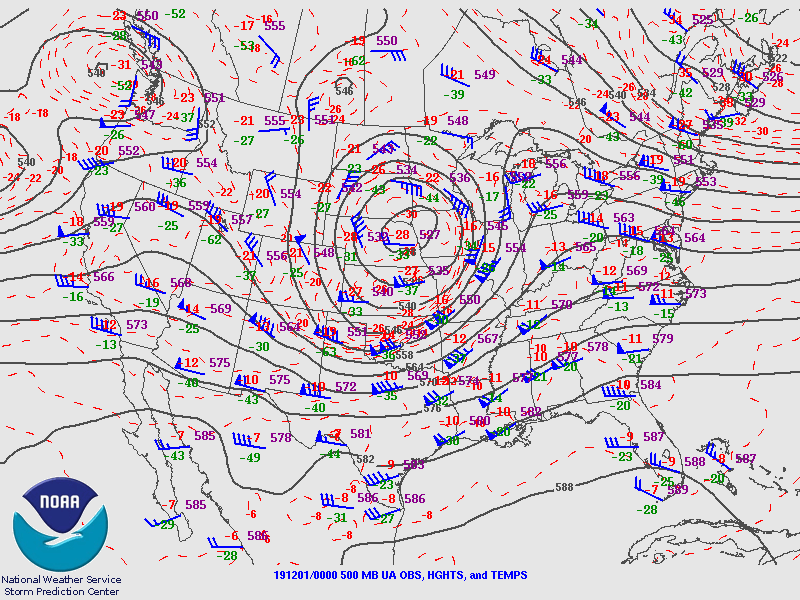 500 mb Map, Valid on November 30, 2019 at 6 PM
