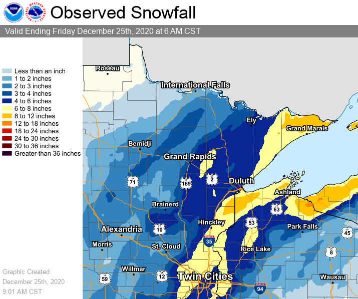 December 23-24, 2020, Snowfall Map