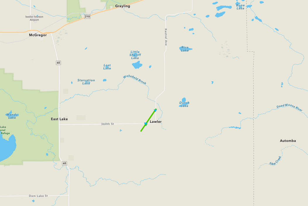 Lawler, MN tornado track map