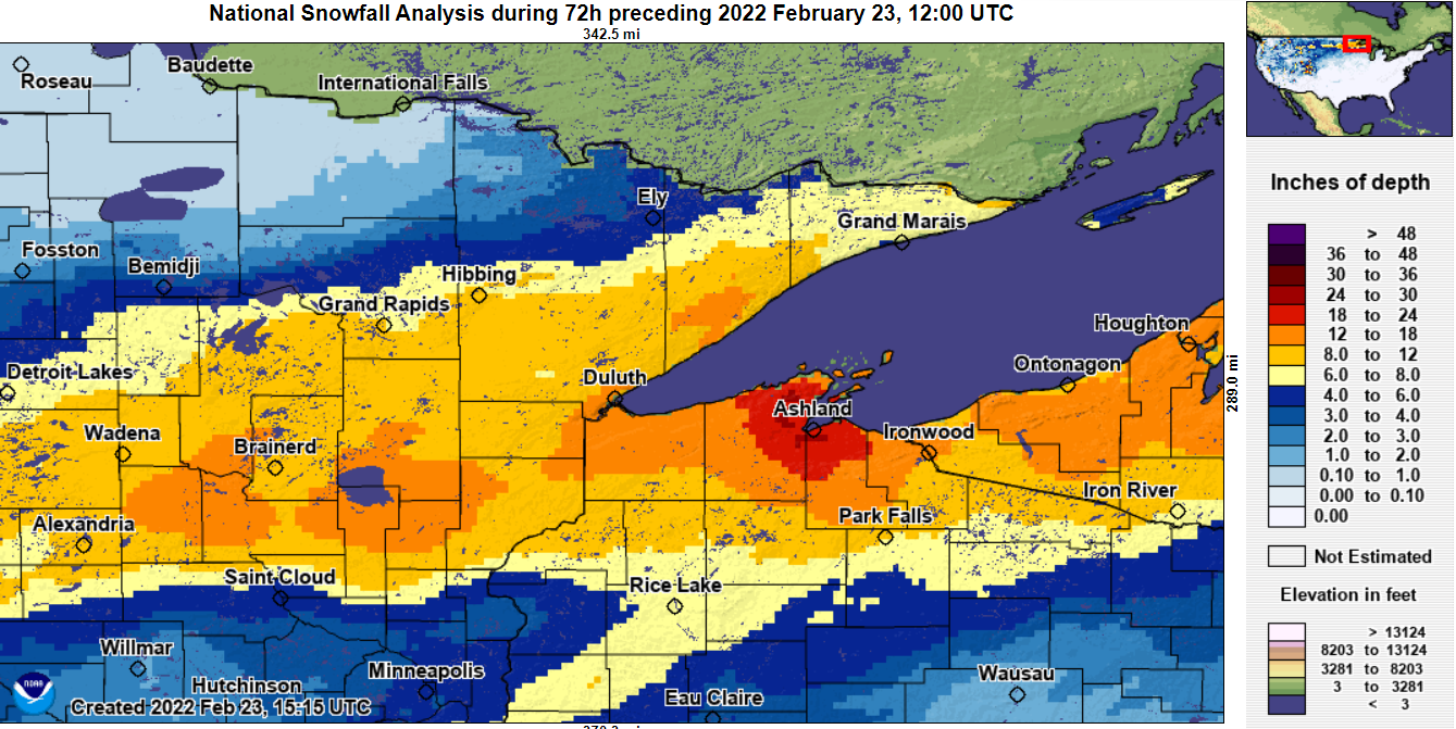 Map of storm total snowfall. 