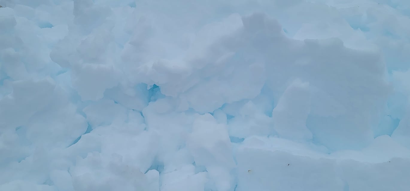 A photo of the blue hue from the snow.