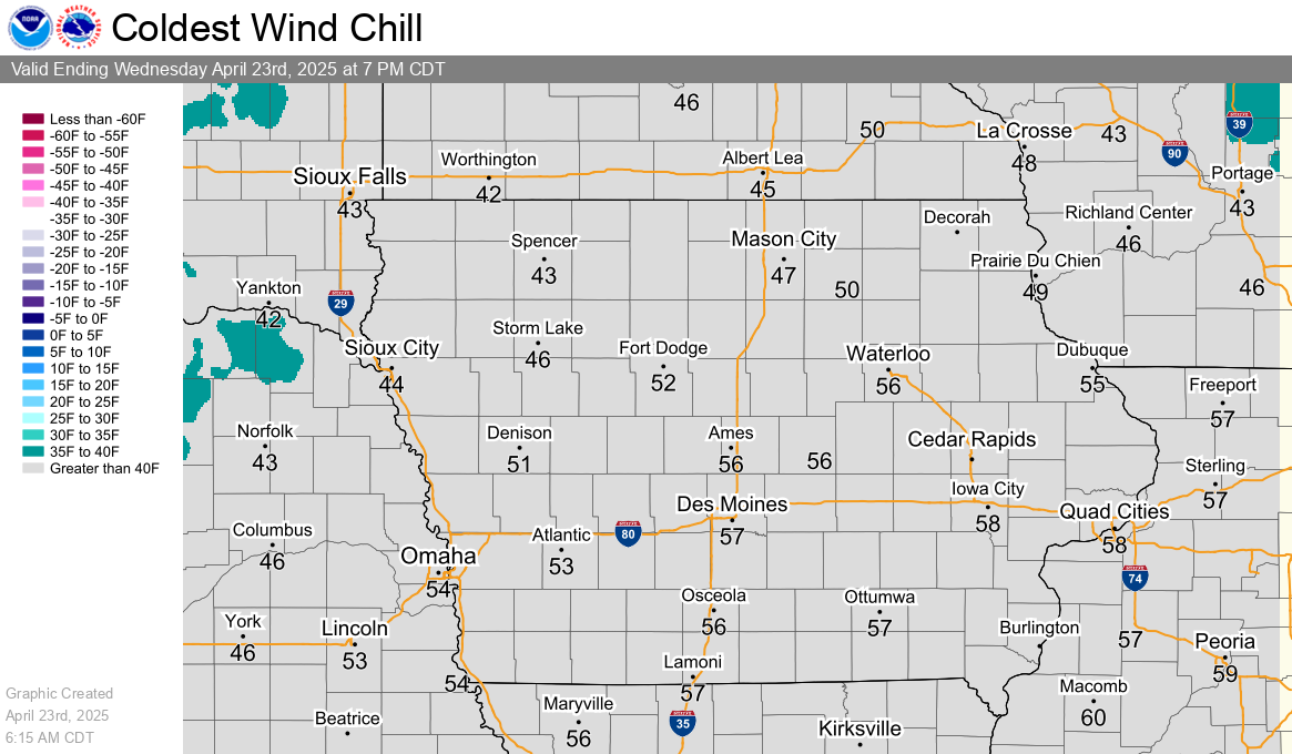 Today's Coldest Wind Chills