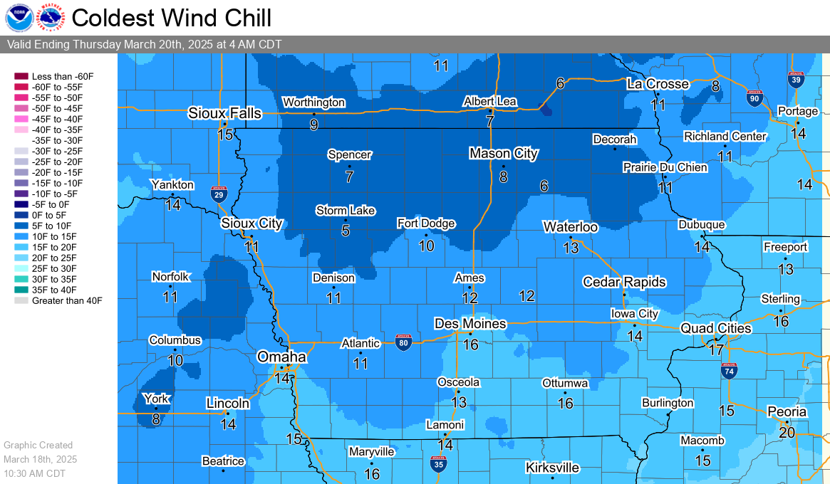 Tomorrow Night's Coldest Wind Chills