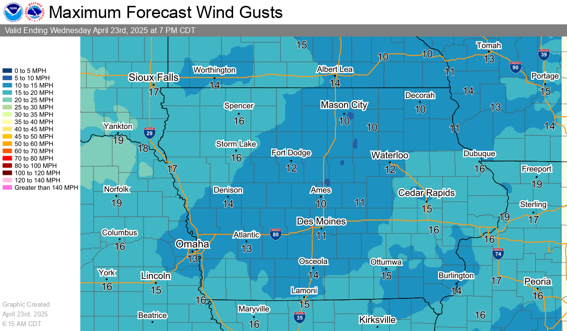 Today's Highest Wind Gusts