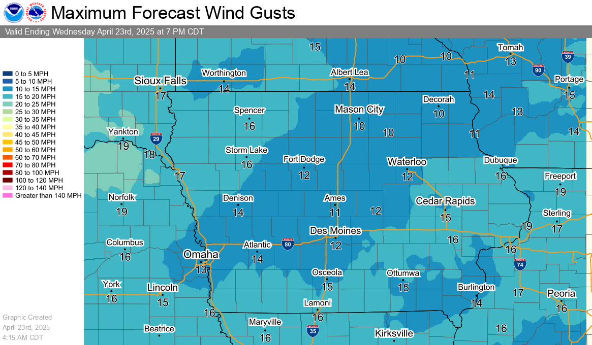 Tomorrow's Highest Wind Gusts