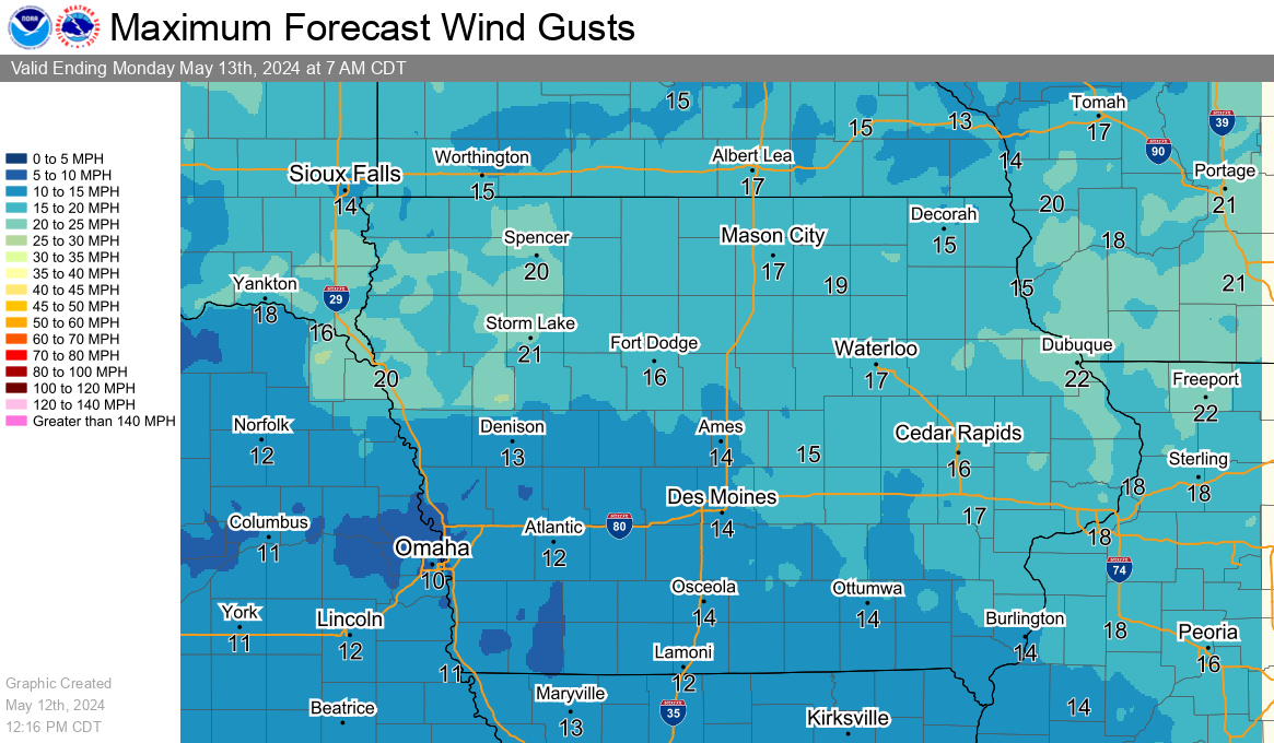 Tonight's Highest Wind Gusts