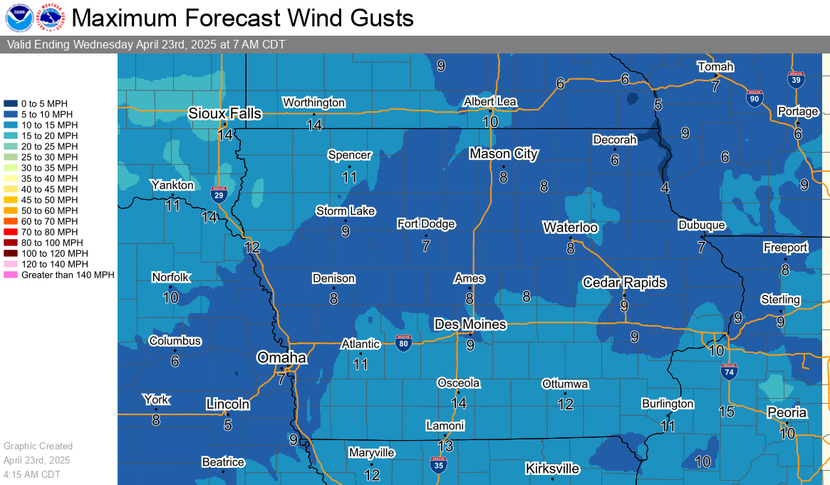 Tonight's Highest Wind Gusts