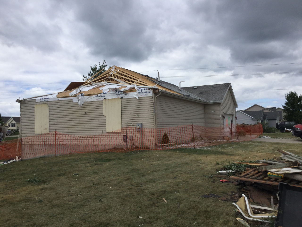 Partial roof loss on a home
