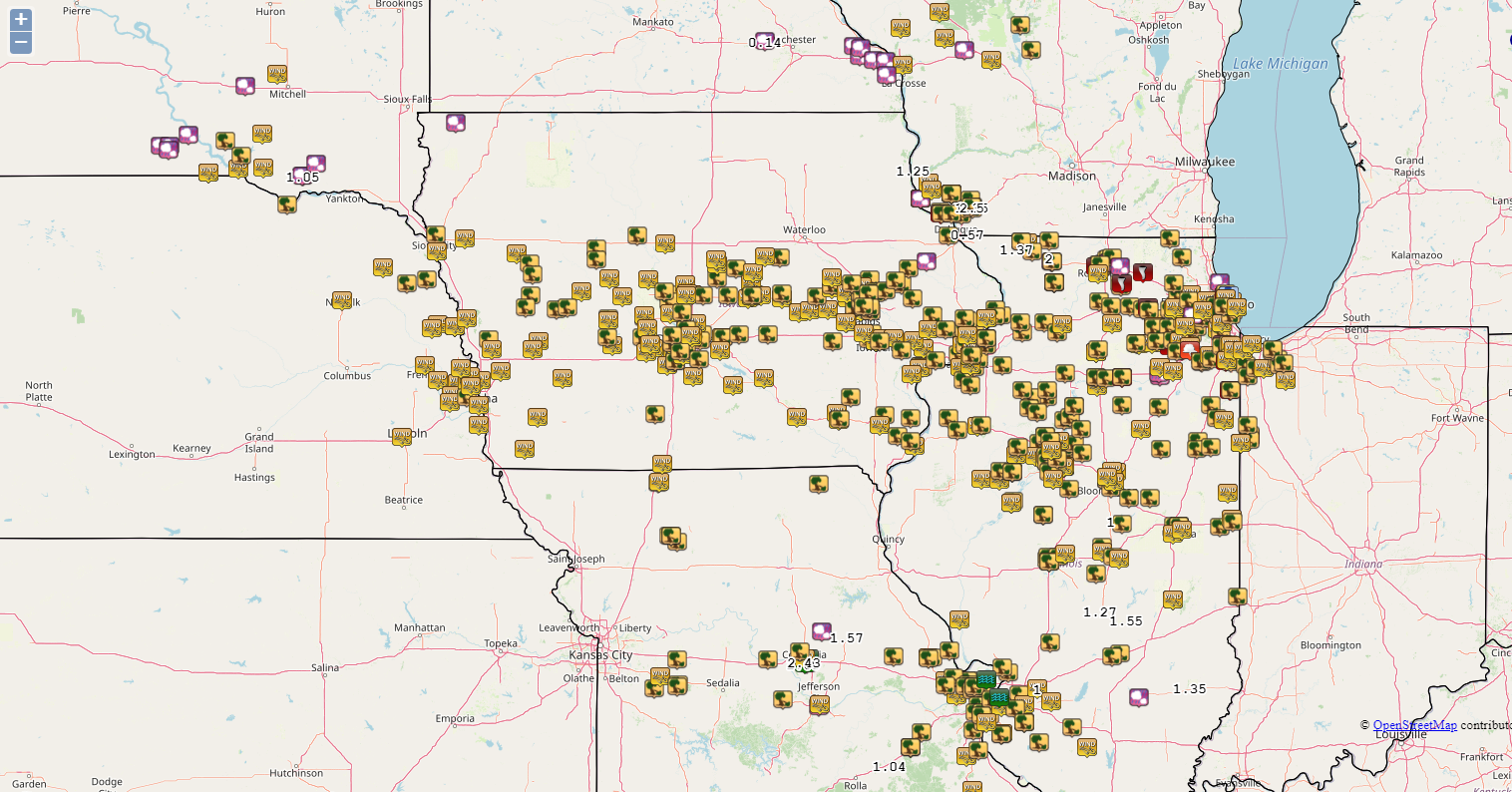 August 10, 2020 IEM Local Storm Reports Map