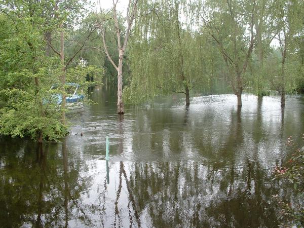 Photograph of flooding along the Huron River at Hamburg; click on image to enlarge