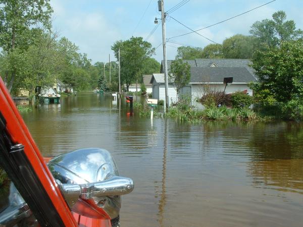 Photograph of flooding along the Huron River at Hamburg; click on image to enlarge